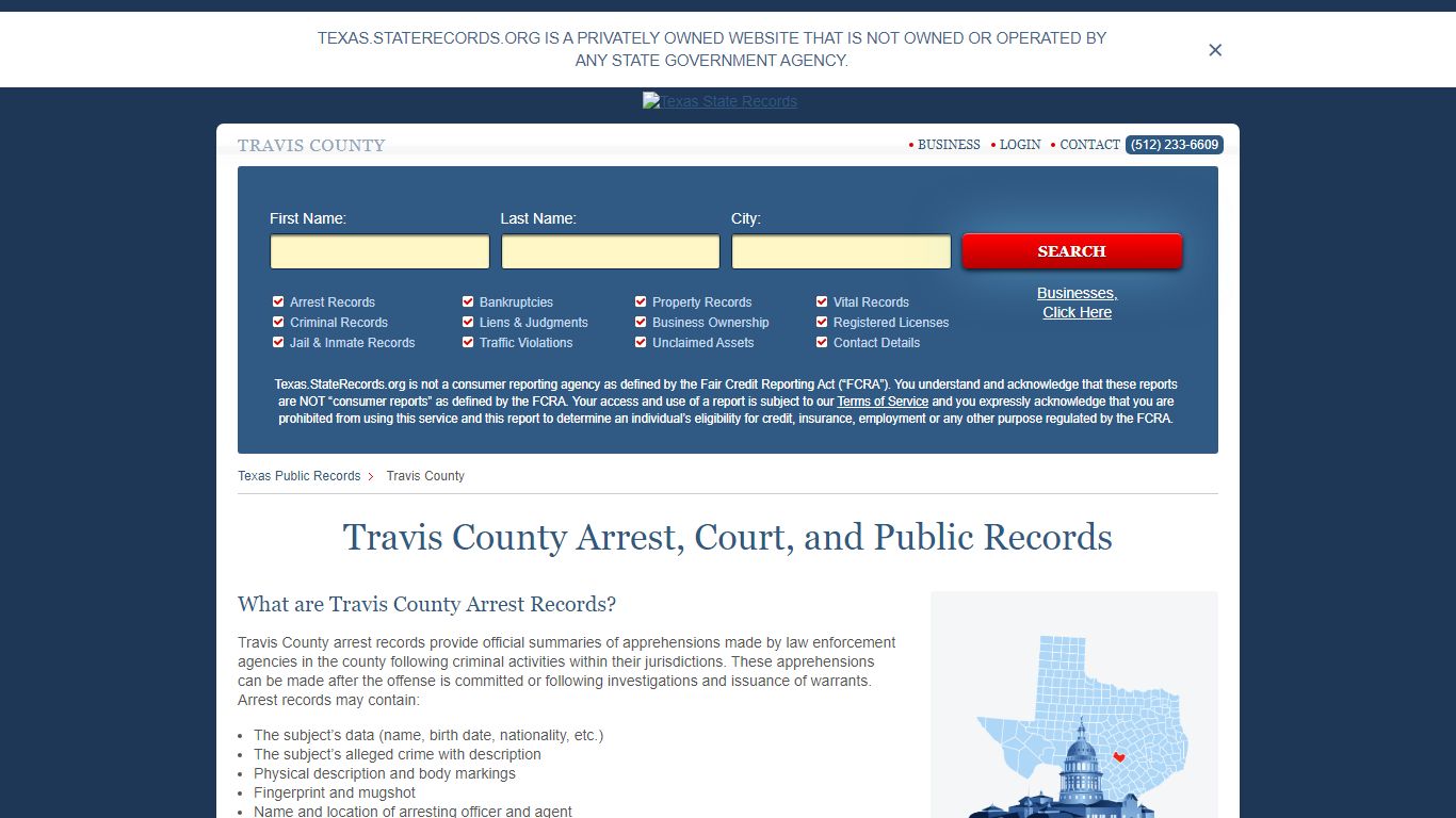 Travis County Arrest, Court, and Public Records